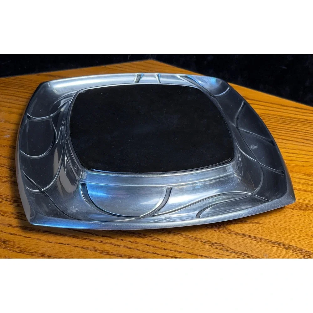 Lenox Metal and Stone Square Serving Tray Trivet: Two Piece Set, Silver/Black